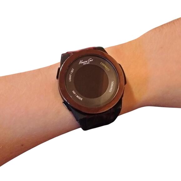 Kenneth Cole Deep Brown Leather & Black Silicone Watch, Large Face, NWOT! - Picture 1 of 5